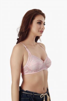 Baby Pink Dots Print Cotton Blend Premium Lace Border Bra