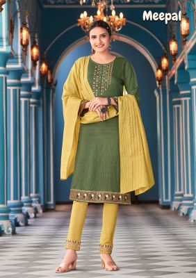 Dark Olive Cotton Embroidery And Hand Work Kurti With Yellow Pants And Matching Dupatta 3 Pc Set