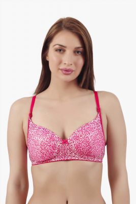 Lovely Pink Cheetah Print Cotton Blend Premium Bra