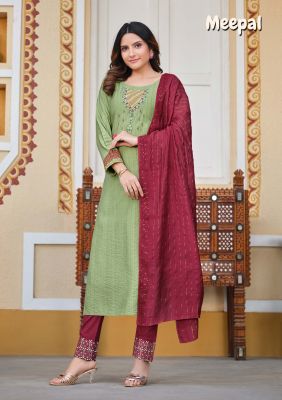 Olive Cotton Embroidery And Hand Work Kurti With Maroon Pants And Matching Dupatta 3 Pc Set