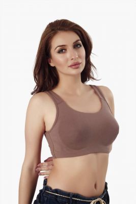 Soild Chocolate Cotton Blend Premium Sports Bra