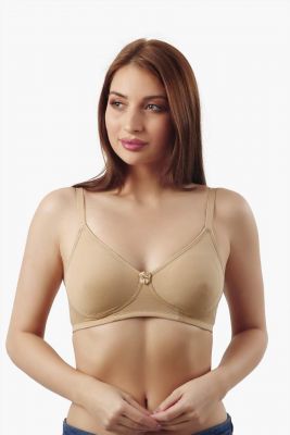 Solid Beige Cotton Blend Premium Bra