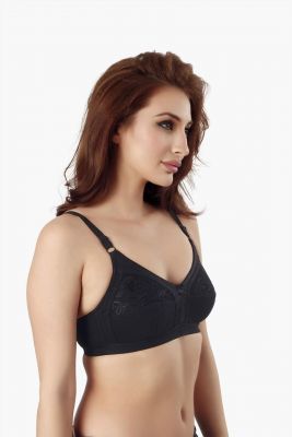 Solid Black Cotton Blend Premium Net Bra