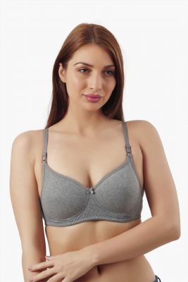 Solid Grey Cotton Blend Premium Bra