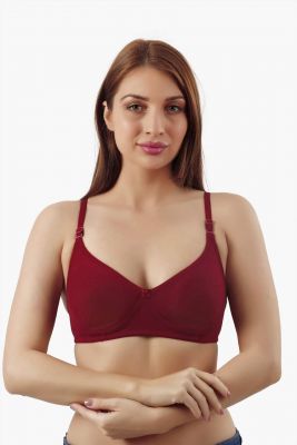 Solid Maroon Cotton Blend Premium Bra