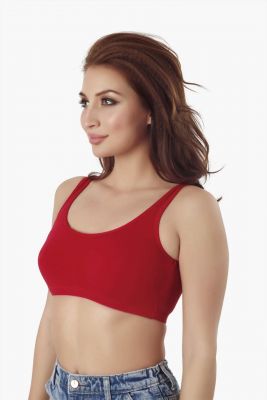 Solid Maroon Cotton Blend Premium Sports Bra