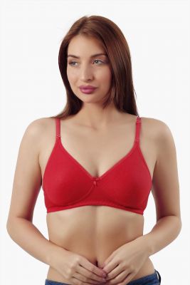 Solid Red Cotton Blend Premium Bra