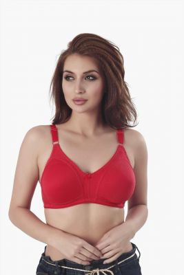 Solid Tomato Red Cotton Blend Broad Belts Premium Bra