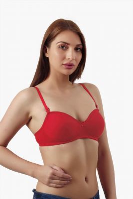 Solid Tomato Red Cotton Blend Premium Bra